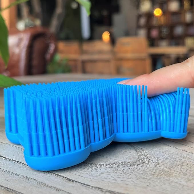 Premium Sensory Brush for Kids or Autism,Soft Silicone Body Scrubber,2 in 1 Sensory Room Occupational Therapy Sensory Brushes,Silicone Loofah,Pets Shower Brush Bath Brush Shampoo Brush(bear-navy blue)
