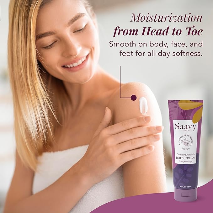 Saavy Naturals Body Cream | Made In USA | Absorbent Shea Butter Vegan Formula, Thick and Creamy Body Moisturizer, Body Lotion for Dry Skin- 8.5 Fl Oz, 2 Pack (2, Lavender Chamomile)