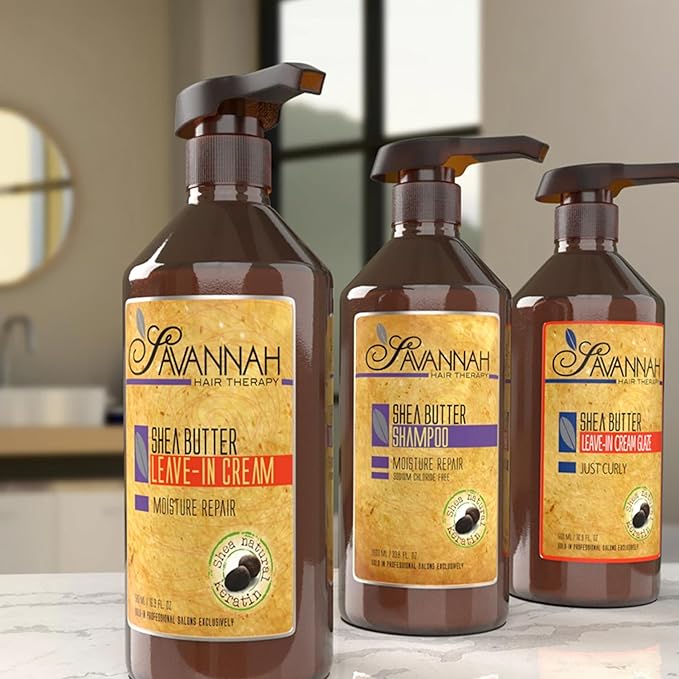 Savannah Hair Therapy Leave-In Cream with Shea Butter, Keratin & Silk Protein – Moisturizing & Anti-Frizz Treatment for Dry, Damaged or Color-Treated Hair – Professional Salon Formula 500 ml (16.9 oz)