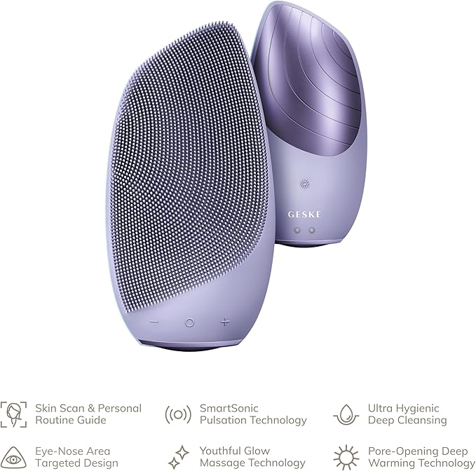 GESKE SmartAppGuided Sonic Thermo Facial Brush | 6 in 1 | Skin Cleansing | Cleansing Brush with Thermal Function | Electric Facial Massager