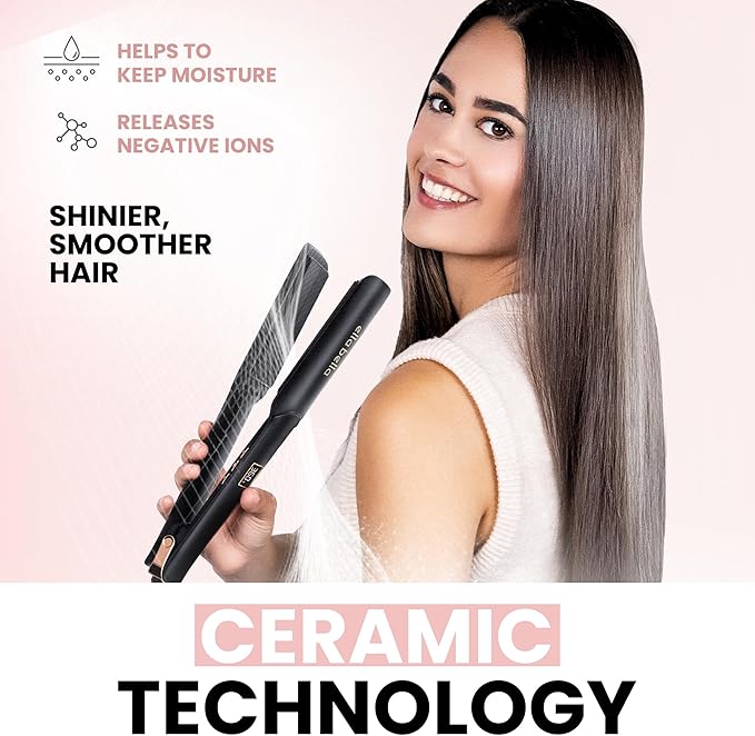 ELLA BELLA® Ceramic Flat Iron Hair Straightener • Professional Straightening Iron • Digital Display to Accurately Control Temperature • As Featured in Good Housekeeping