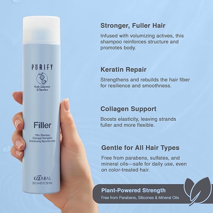 Kaaral Purify Filler Shampoo - Strengthening & Volumizing Formula for Women & Men - Thickening Hair Care for Fuller Appearance, Repair and Nourishment of Fine or Damaged Hair - 300ml