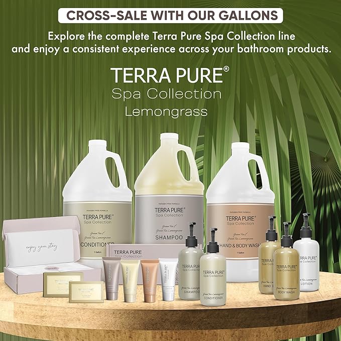 Terra Pure Spa Collection 1 Liter Shampoo Refill Bag For Soap Dispensers | Bulk Toiletries for Vacation Rentals, and Home Bathroom Showers | Green Tea Lemongrass | Set of 12