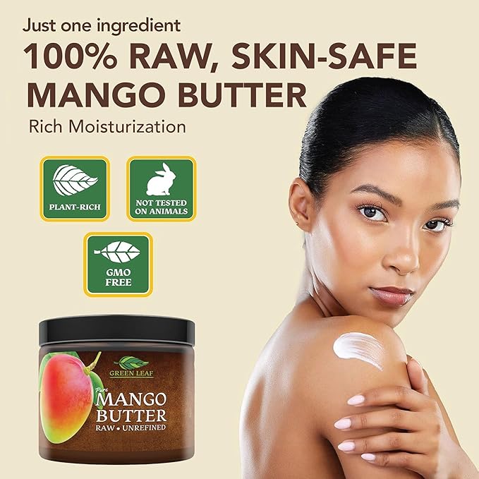 Raw Unrefined Mango Butter | Body Butter for Dry Skin | Mango Butter for Women & Men | Rich in Vitamin C, E & A | Facial Cleanser | Use DIY with Shea Butter, Cocoa Butter or Aloe Vera 8oz