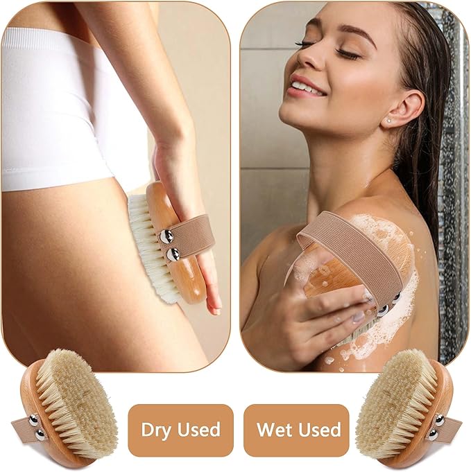 OWIIZI Dry Brushing Body Brush with Soft Vegan Bristles Antiskid Wooden Exfoliator Bath Scrubber for Wet or Dry Exfoliating,Body Scrub Deep Cleanse