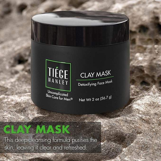 Tiege Hanley Detoxifying Facial Clay Mask for Men, Deep Pore Cleansing Charcoal Face Mask With Natural Kaolin Clay and Aloe, Absorbs Oil & Reduces Appearance of Pores, Men’s Skin Care, 2 Oz, 2 Pack