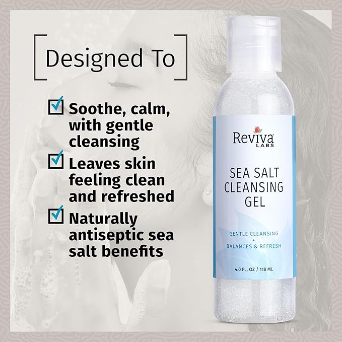 Reviva Labs Sea Salt Face Wash 4 fl oz – Gentle Facial Cleanser with Mineral-Rich Sea Salt for Balanced, Hydrated, & Refreshed Skin – Cleansing Gel for All Skin Types, Including Sensitive Skin