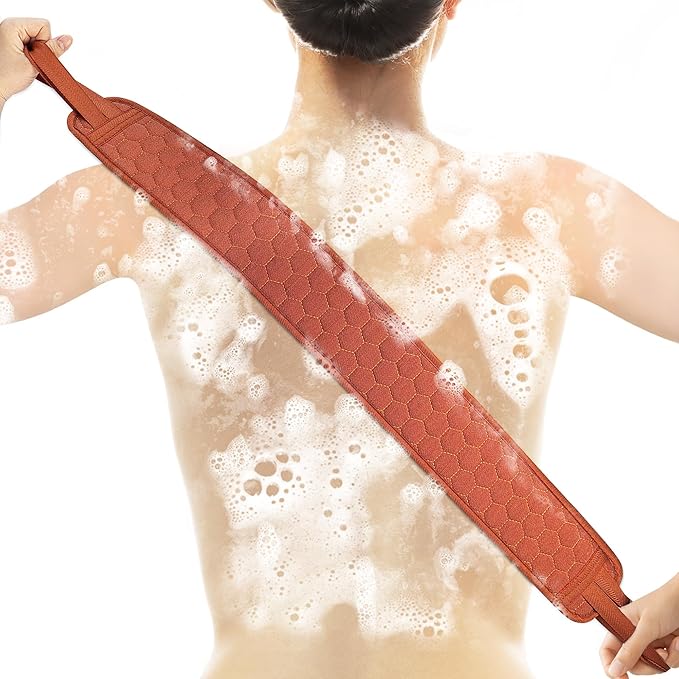 39.37 Inch Exfoliating Back Scrubber with Handles, Extended Exfoliating Back Scrubber for Shower, Soft Double-Sided Body Exfoliator for Deep Cleaning Your Skin for Men & Women, Brown