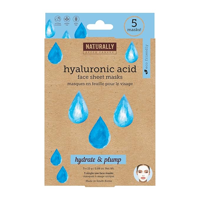 Naturally - Hydrating Hyaluronic Acid Sheet Mask for Dry Skin – Deep Moisturizing & Soothing Spa Facial Treatment, Hydrating Face Mask Set, 5 Sheet Masks Included