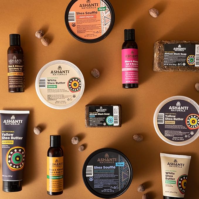 Ashanti Naturals Pure Shea and Sweet Almond Oil for Hair and Skin | Moisturizing Body Oil for Dry Skin, Scalp and Hair [Fragrance: Midnight Amber, 4 oz]