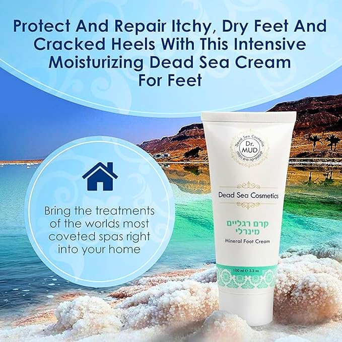 Dr. Mud Dead Sea Mineral Foot Cream For Dry Cracked Feet with Avocado and Olive Fruit Extract, Jojoba Seed Oil and Dead Sea Salt & Minerals