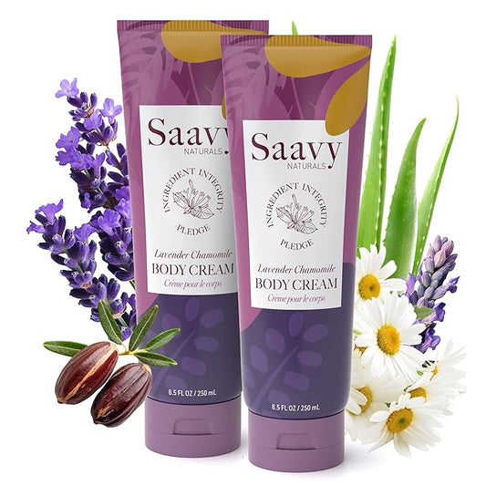 Saavy Naturals Body Cream | Made In USA | Absorbent Shea Butter Vegan Formula, Thick and Creamy Body Moisturizer, Body Lotion for Dry Skin- 8.5 Fl Oz, 2 Pack (2, Lavender Chamomile)