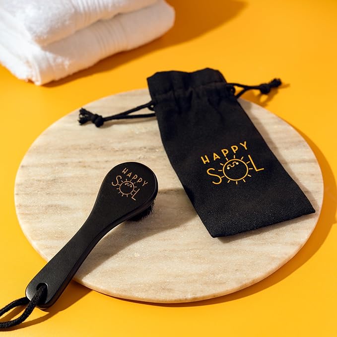 Dry Facial Brush for Lymphatic Drainage by Happy Sol - Dry Brushing Face Brush, High Quality Beechwood, Natural Face Brush That Improve Blood Circulation and Glowing Skin