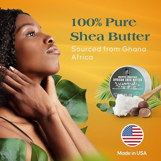 RA COSMETICS - 100% Whipped Unrefined Moisturizing African Shea Butter 6 oz Eucalyptus Ultimate Skin Moisturizer
