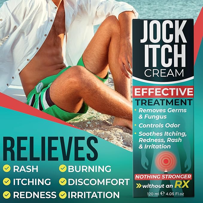 Jock Itch Cream | Extra Strength Antifungal Treatment for Groin & Inner Thighs | Relief for Itchy Skin, Jock Itch, Ringworm, Athlete’s Foot & Nail Fungus | Controls Odor & Removes Fungus | 120ml