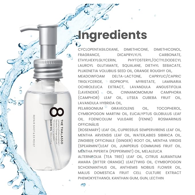 8 THE THALASSO Natural Hair Oil for Women & Men, Anti Frizz Serum by Glycerin, Lecithin, Squalane, Rosemary, Peppermint & Tea Tree, Hair Oil Treatment by Japan, Paraben & Sulfate Free 3.38 Fl Oz MOIST