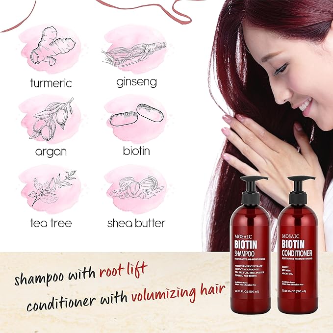 Biotin Volumizing Shampoo and Conditioner Set for Thinning Hair and Regrowth - Ultimate Anti Hair Loss, Thickening Growth Treatment Care for Men & Women