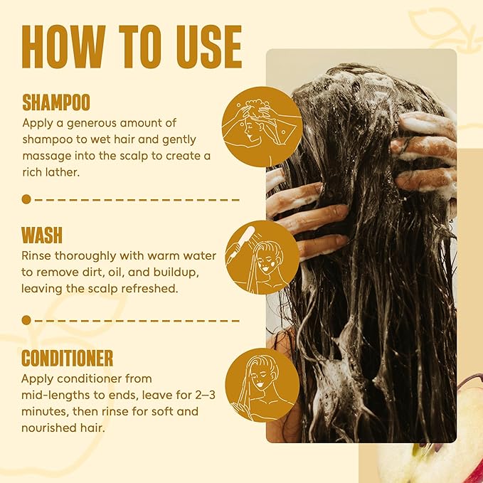 Apple Cider Vinegar Shampoo and Conditioner Set | 16 fl oz Each | with Batana Oil, Biotin & Tea Tree | Clarifying, Detoxifying & Moisturizing Formula | Promotes Hair Growth & Shine