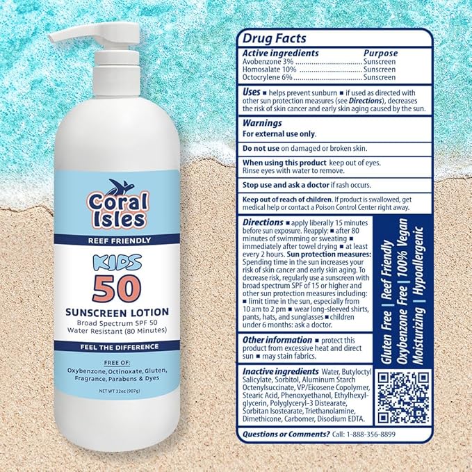 Rocky Mountain Sunscreen | SPF 50 Lotion for Kids Broad Spectrum UVA/UVB Protection | Hawaii 104 Act Compliant (Oxybenzone & Octinoxate Free) | Water Resistant 80 Min. |Quart With Pump (32 Fl Oz)