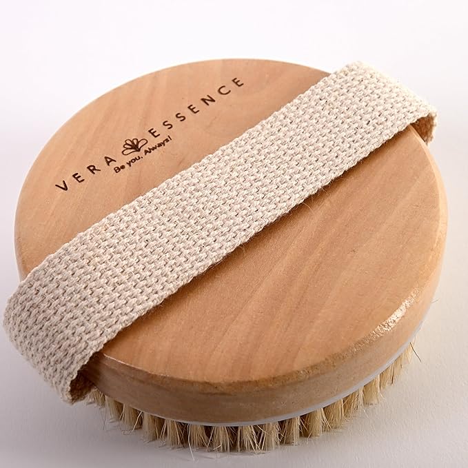 Large Dry Brushing Body Brush - Natural Boar Bristle Brush for Lymphatic Drainage, Cellulite, Blood Circulation - Skin Massage Nodes for Detox, Flawless Skin, Exfoliating Body Scrubber