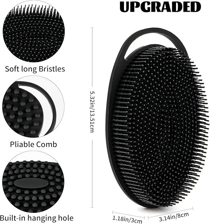 Silicone Loofah Body Scrubber for Shower - 2 PCS Soft & Gentle Loofah Alternative for Sensitive Skin, Fast-Drying & Hygienic Body Wash Scrubber Brush for Women, Men & Kids, Lather Well(Black and Blue)