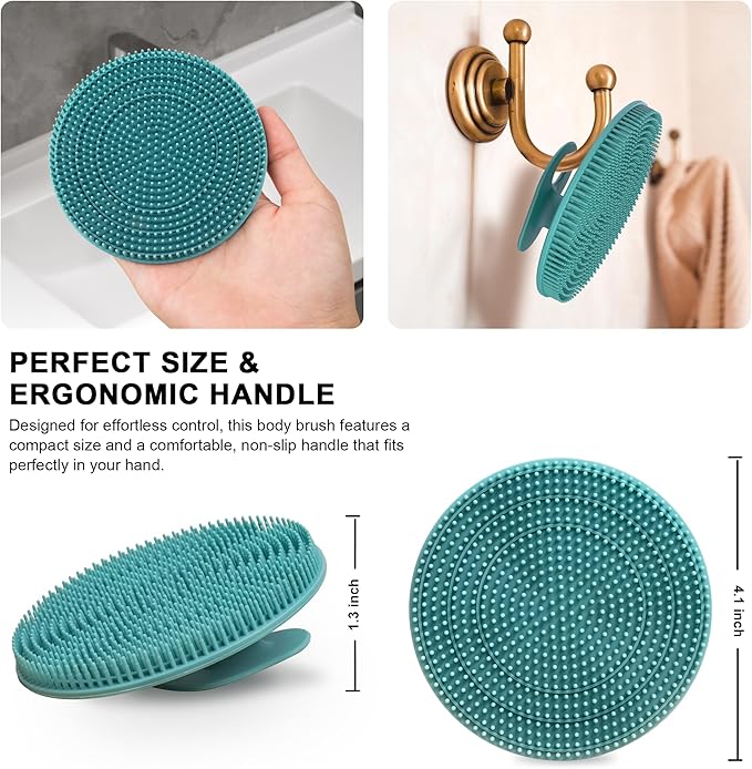 INNERNEED Food Grade Silicone Body Scrubber Gentle Exfoliating Brush for Women Men Deep Clean for All Skin Types, More Hygienic and Well Lather (Dark Green+Pink)