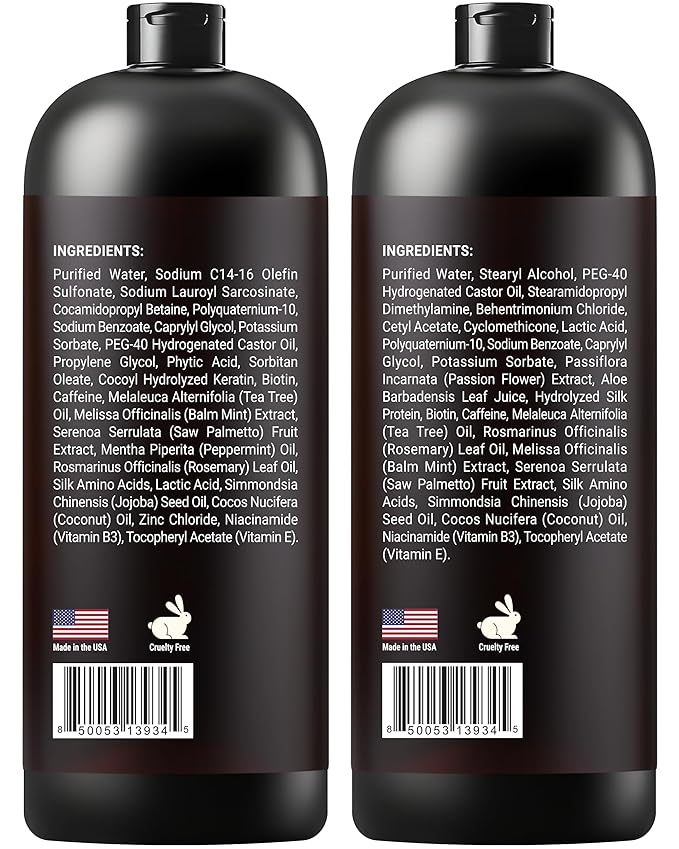 Biotin Shampoo and Conditioner Set for Men & Women | 16 fl oz Each | with Rosemary & Mint | Sulfate Free Hydrating & Strengthening Hair Care for Thinning, Color-Treated & Dry Hair