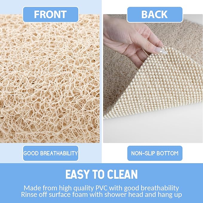 Non Slip Bathtub Mat, Foot Scrubber Anti Slip Fast Drying Shower Mat for Tub, Floor,Bathroom, Home, Kitchen, Hotel, Beige, 24x16 Inches