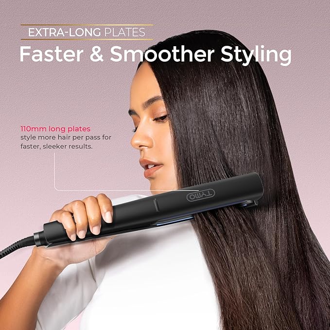TYMO Flat Iron Hair Straightener - Upgraded Long Hollow Plates Straightener and Curler 2 in 1 for Fast Smooth Styling, Ceramic Hair Straighteners for Women, 15s Heat Up, 5 Billion Ions, Dual Voltage