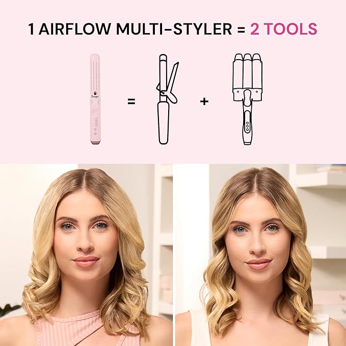 L'ANGE HAIR Le Duo Flex 360° Airflow Titanium Styler | Curling Iron with Adjustable Settings Creates Waves | Air Flow Styler Enhances Volume Locks | Dual Voltage Tool for All Hair Types (Blush)