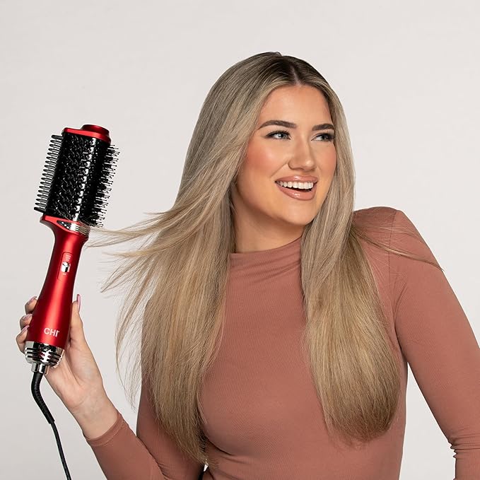 CHI Volume Styler, Blowout Brush for Amplified Volume, Heated Comb to Smoothen & Straighten Hair, 2-in-1 Hair Tool, Red