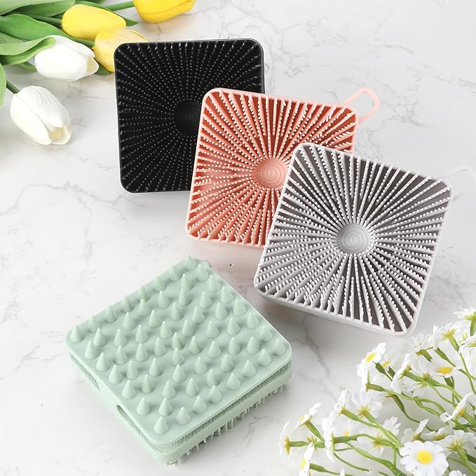 Silicone Body Scrubber 2pcs Silicone Loofah Silicones Shower Scrubber Exfoliating Body Scrubber for Women Men Soft Silicones Bath Shower Brush & Scalp Massager for All Skin Lather Well (Black,Grey)
