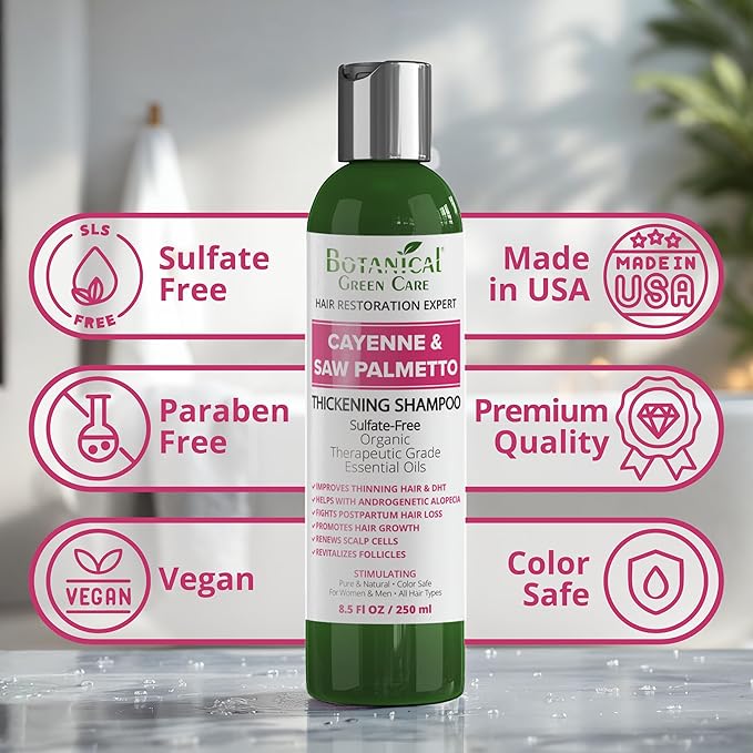 Cayenne & Saw Palmetto Biotin Shampoo for Thinning Hair – Vegan Volumizing Shampoo for Fine Hair with B Vitamins Argan Oil, Strengthening, Paraben, Silicone and Sulfate Free. Made in USA