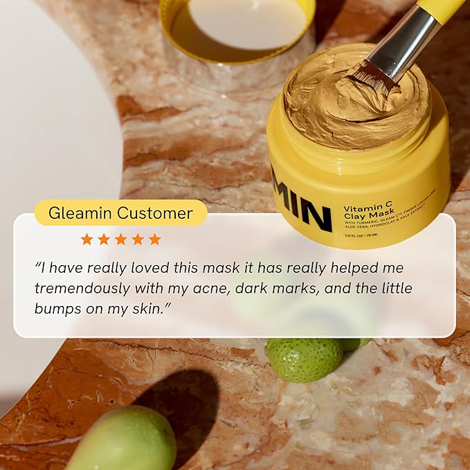 Gleamin Vitamin C Clay Mask for Dark Spots, Turmeric Clay Face Mask Skin Care, Deeply Cleanses & Refines Pores, Brightens Uneven Tone and Helps Improve Post-Blemish Scarring & Texture, Up to 20 Uses