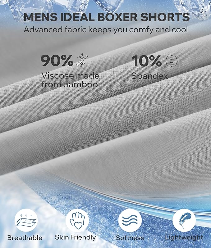 BAMBOO COOL Soft Men's Boxer Shorts 3 Pack,Silk Feeling Underwear for men with Button Fly,Breathable Loose Fit Boxers