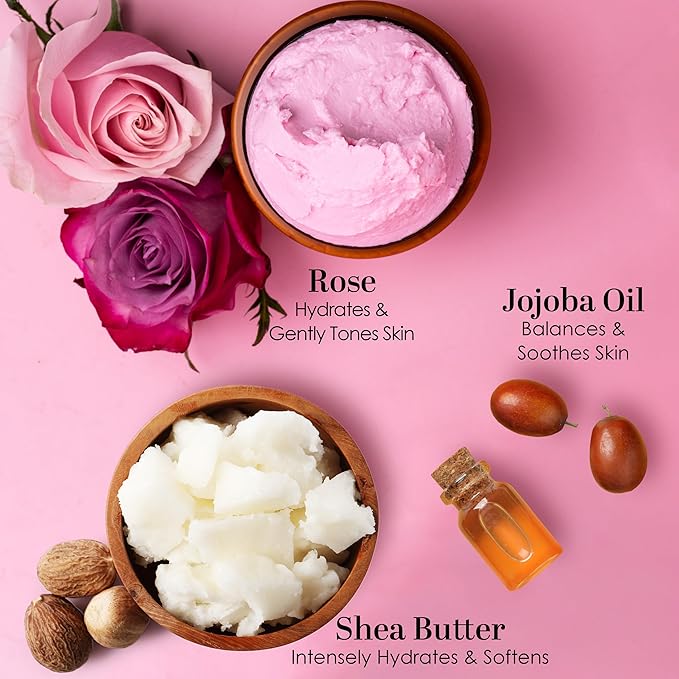 Rose Body Butter for Dry Skin with Whipped Shea Butter and Pure Essential Oil | Ultra Hydrating Rose Lotion for Women | All Natural Moisturizer for Dry Skin