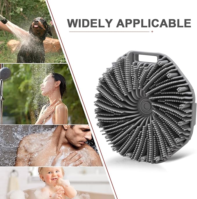 Silicone Body Scrubber Shower Brush, Exfoliating Body Wash Scrubbers for All Skin Types, Ergonomic No-Slip Handle, Exfoliation & Gentle Massage,Body Brush for Showering with Hanging Hole(Gray)