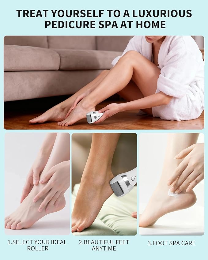 Electric Foot Callus Remover, Rechargeable Foot Care Tool with 3 Speed Settings, Waterproof Foot File, Portable Foot Dead Skin Remover, Smooth Heels, Home or Travel Spa Foot Care