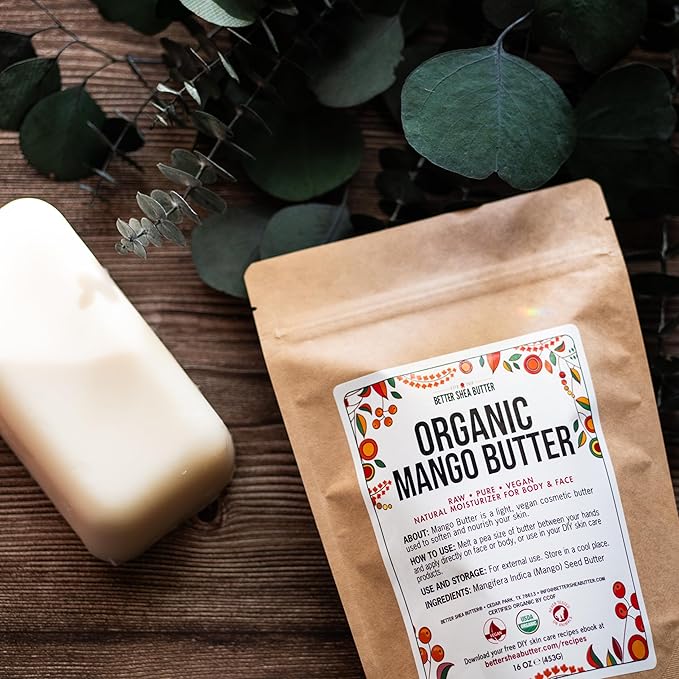 Organic Mango Butter 1lb - Raw Organic Unrefined Mango Seed Butter for Skin Care, Body Butter & Hair - Pure Mango Butter Cold Pressed for Soap Making, Mango Lotion | Natural Skin Moisturizer