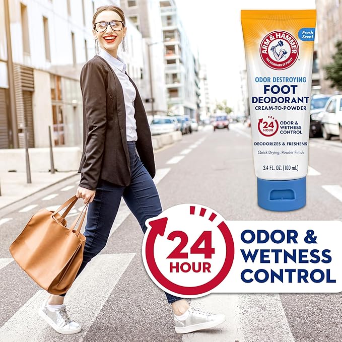 Arm & Hammer Cream to Powder Foot Deodorant, 24 Hour Protection Odor & Wetness Protection, Effective and Long Lasting Antiperspirant, Apply as Cream Dries to Powder (3 Pack)