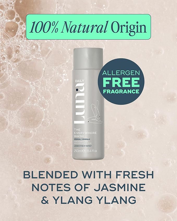 Luna Daily Feminine Wash, Fresh Jasmine & Ylang Ylang Scent | pH-Balanced Body Wash for Women | Moisturizing Aloe Vera & Prebiotics | Sensitive Daily Cleanser & Pregnancy-Safe, 250ml