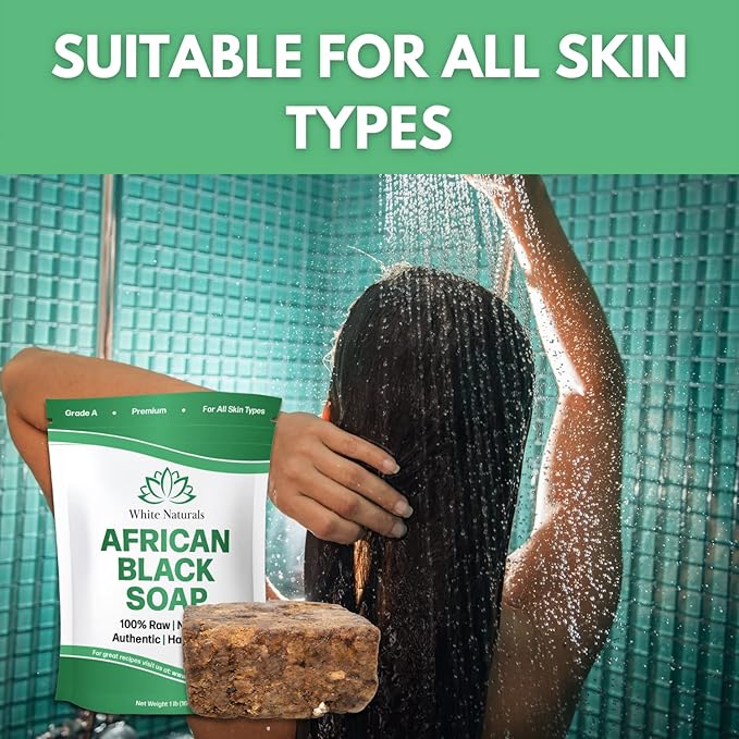 Raw African Black Soap 1lb Bar, for Dry Skin and Skin Conditions, Pure & Natural Ingredients, Imported From Ghana Handcraft Cleanser for Face, Body, and Hair, Vegan & Gentle Skin Care Bar