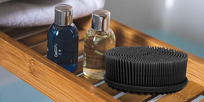 Silicone Body Scrubber - Dual-Sided for Scrubbing & Massaging, Exfoliating Body Scrubber Loofah for Women (Black)