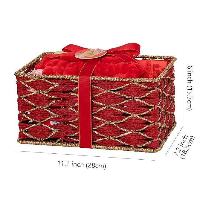 35 Pcs Christmas Gift for Women, Red Rose Bath and Body Basket Gift, Face Skin Care Kit, Home Spa Self Care, Lip Gloss, Diffuser, Necklace, Birthday, Valentines, Mother Day, Bridal Shower, Anniversary