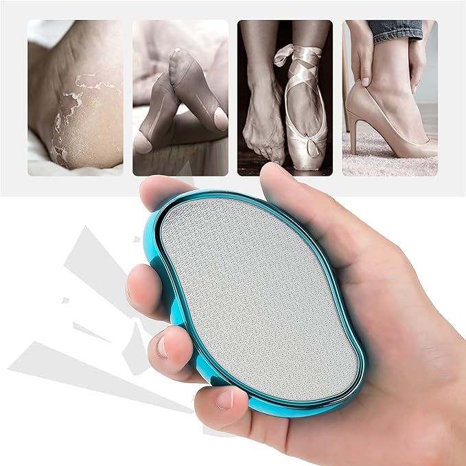 BEZOX Glass Foot File, Foot Scrubber Callus Remover for Wet and Dry Feet, Portable Handheld Sized Foot Scraper for Cracked Heel - Shinning Blue