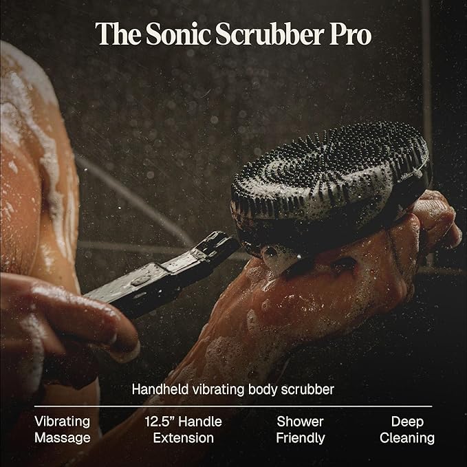 Black Wolf Silicone Body Scrubber & Exfoliator - Vibrating Loofah Shower Scrubber Brush with Handle Extension for Back - Deep Cleaning & Exfoliating Body Scrub - Bath Hygiene Essentials - Men & Women