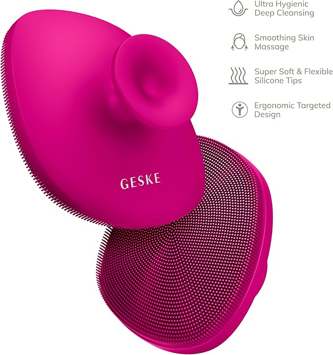 GESKE Body Brush | 4 in 1 | Cleansing Brush for The Entire Body | Professional Deep Cleaning | Soft Silicone Bristles | Ergonomic Two-Finger Design | Cleanses & Massages