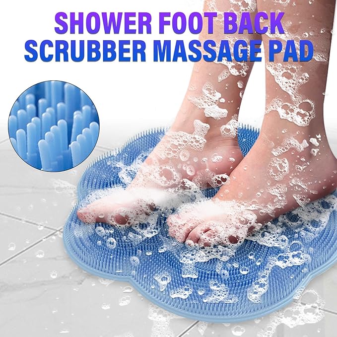 Shower Foot Scrubber Mat with Non-Slip Suction Cups,Foot Backs Cleaning Pad Back Washer Exfoliating Bath Wash Pad,Foot Scrubber in Shower Men & Women (Pink)