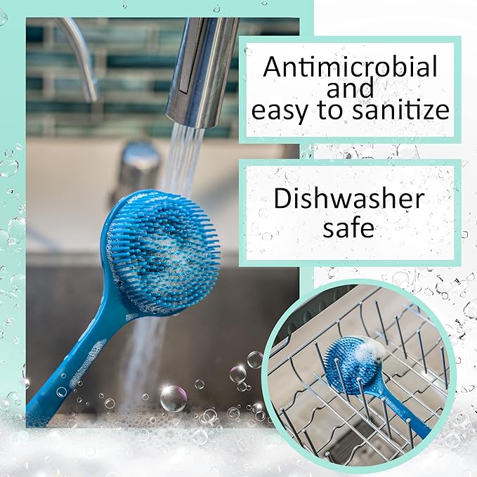 Bendable Long Handled Silicone Body Brush & Hair Scrubber - Bath Shower Back Brush, Shampoo Hair & Scalp Massager, Back Scrubber for Shower (Light Gray)