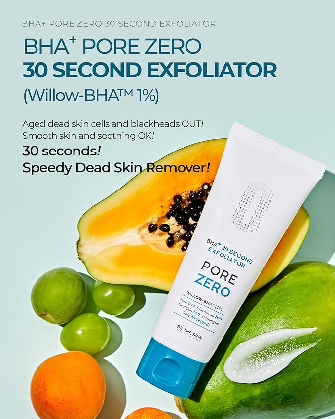 BE THE SKIN BHA+ Pore Zero 30 Second Exfoliator - Pore Erasing Face Peeling Gel with Salicylic Acid, Aloe Vera - Removes Dead Skin & Sebum - Glass Clear Skin, Korean Skincare, 3.38oz.